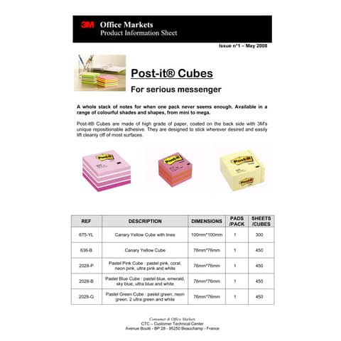 Foglietti riposizionabili Post-it® Notes Cubo Neon 76x76 mm assortiti 450 ff 2028-NB